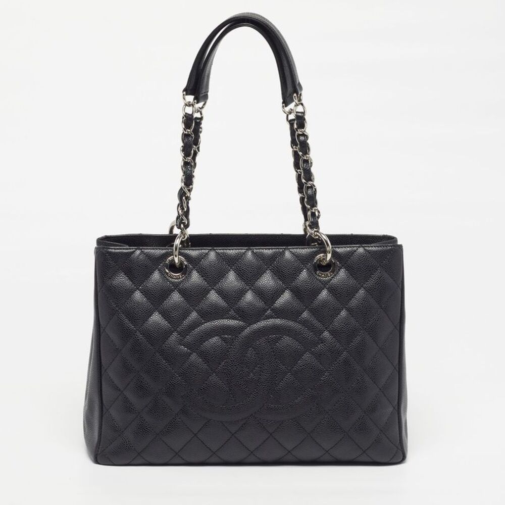 Chanel Gst Black Quilted Caviar Leather Tote